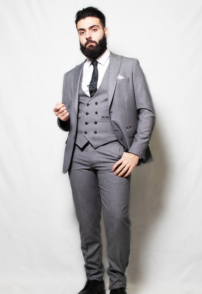 Three-piece slim-fit suit in grey