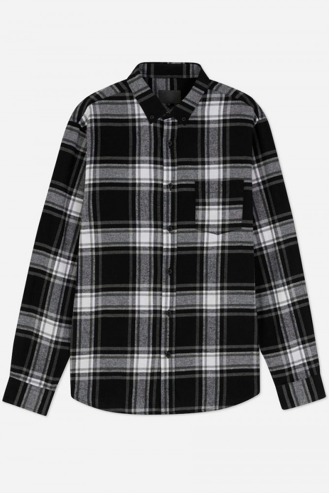 Black & white checked flannel long sleeve shirt