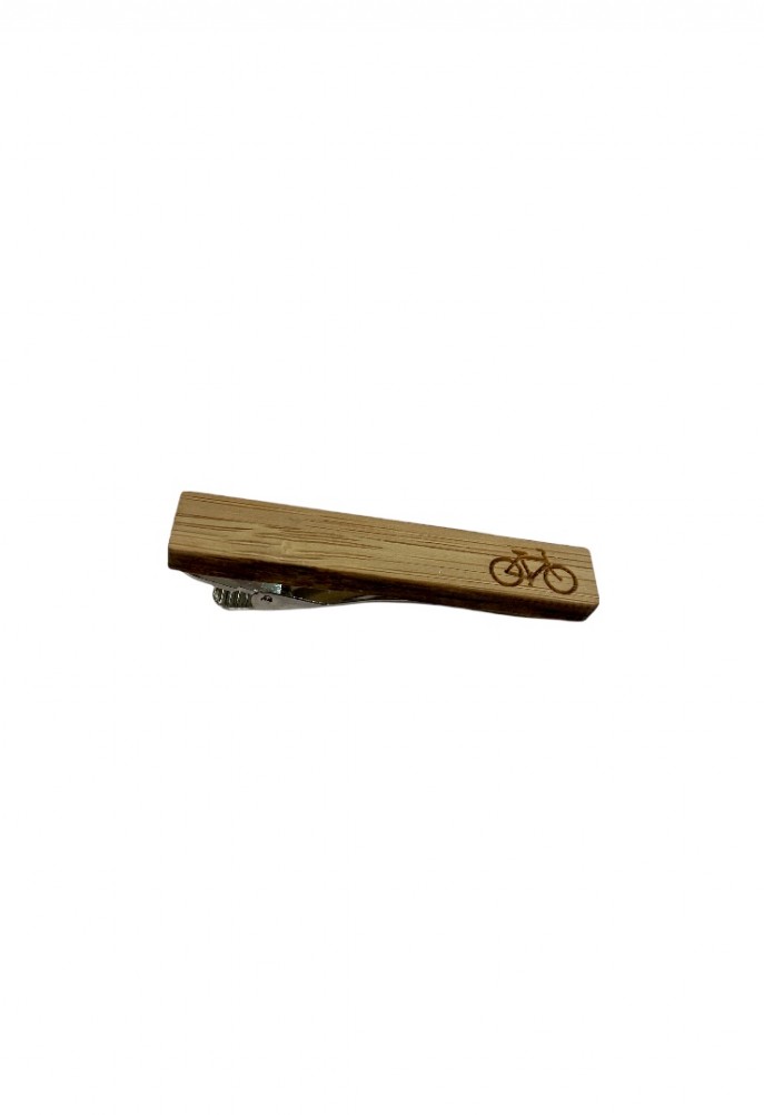 Wooden tie clip with bicycle