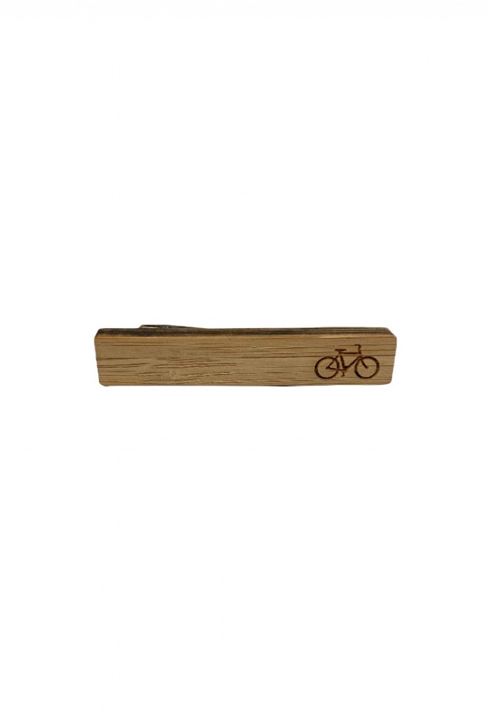 Wooden tie clip with bicycle