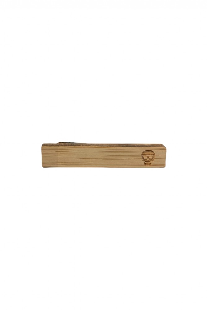 Wooden tie clip with skeleton