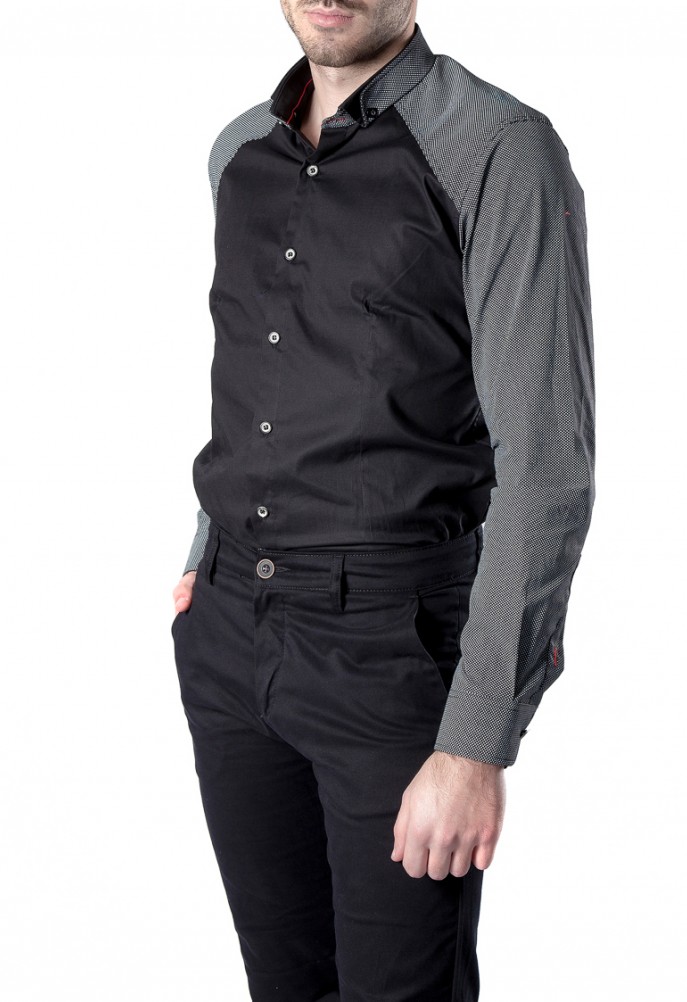Two colour shirt with grandad collar