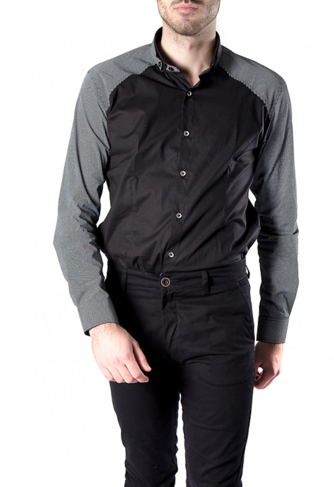 Two colour shirt with grandad collar